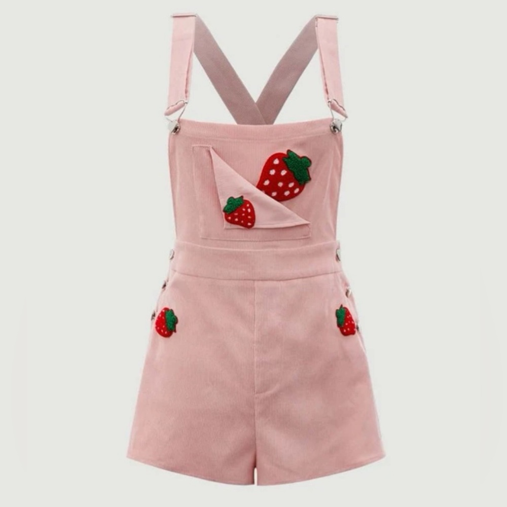 COPY - Shein MOD Strawberry Patched Crisscross back overall romper. Brand new!